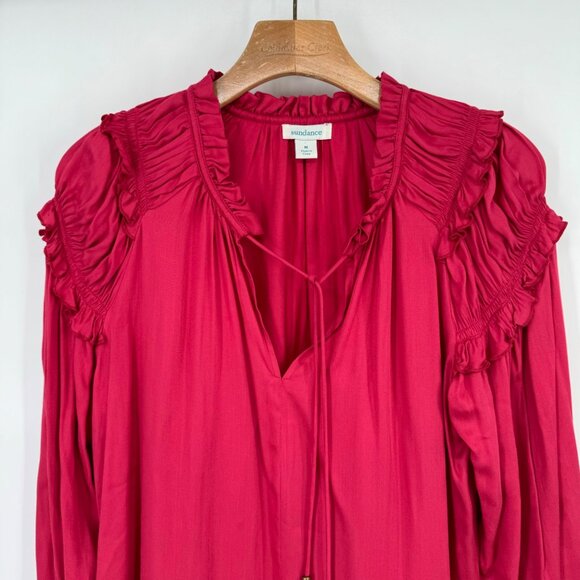 Sundance Womens Blouse Sz Meduim Red Ruffle Long Sleeve Rayon so in love peasant - Picture 4 of 11